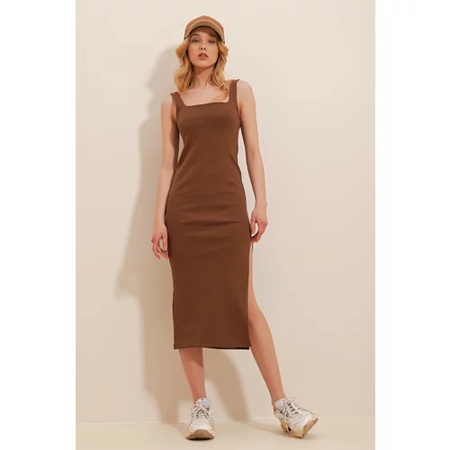 Trend Alaçatı Stili Dress - Brown - Bodycon