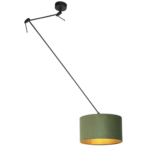 QAZQA Viseča svetilka z velur odtenkom zelena z zlatom 35 cm - Blitz I črna