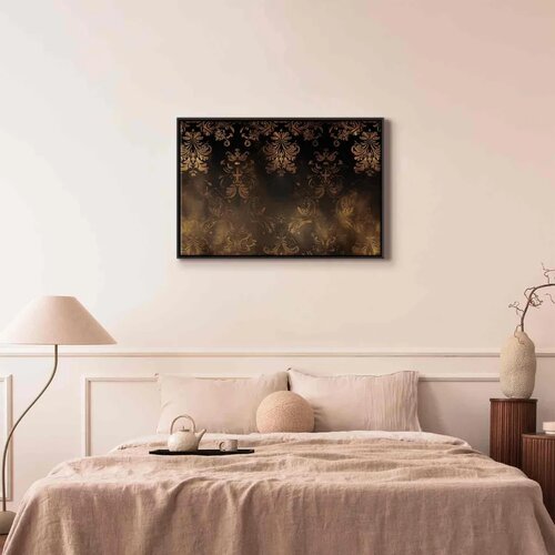  Slika - Baroque Ornaments in Patinated Gold and Browns: Retro Motif 90x60 U crnom drvenom okviru Slike