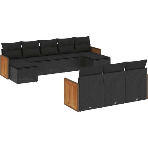 10-dijelni set vrtnih sofa s jastucima crni od poliratana Slike