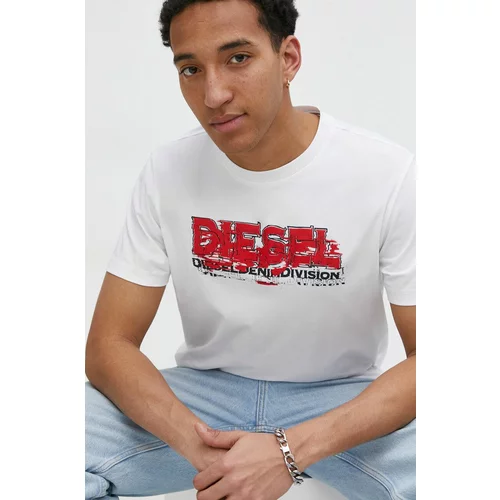 Diesel Pamučna majica za muškarce, boja: bijela, s tiskom