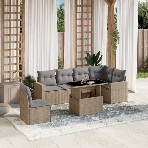 VidaXL 7-dijelni set vrtnih sofa od poliratana s jastucima bež Slike