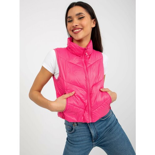 Fashion Hunters Women's short down vest with stitching - pink Slike