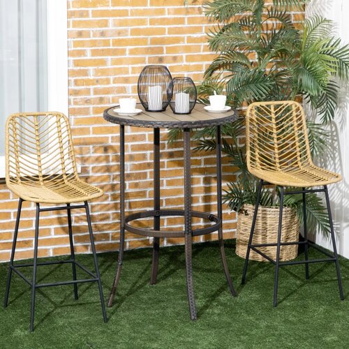  Set od 2 barske stolice s naslonom boho dizajn PE ratan uključujući oslonac za noge 42 5 cm x 52 cm x 102 cm žuta + crna Slike
