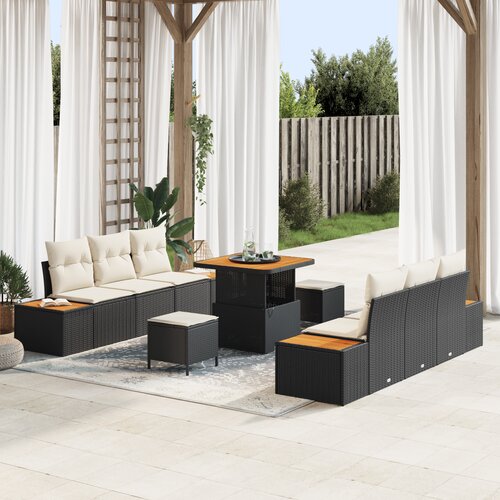 vidaXL 9-dijelni set vrtnih sofa s jastučićima crni poli ratan akacija Cene
