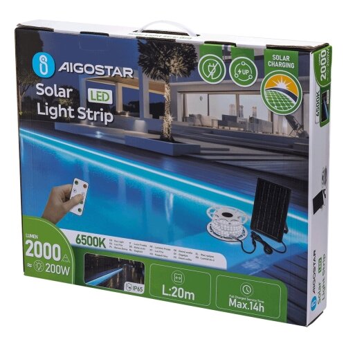 Aigostar LED prigu&amp;scaron;iva solarna traka LED/20W/3,2V 20 m 6500K IP65 + daljinski upravljač Slike