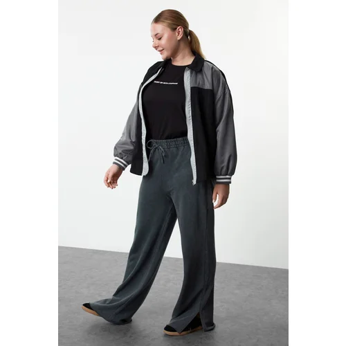 Trendyol Curve Anthracite Aged/Faded Effect Wide Leg/Wide Leg Thin Knitted Sweatpants