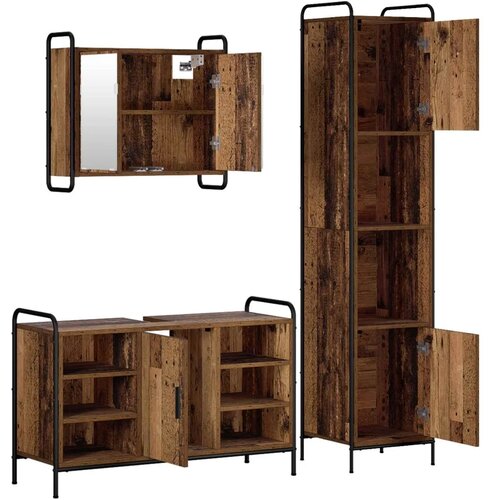  Set ormarića za kupaonicu 3 kom. Staro drvo 40 x 36 x 181 cm - Staro drvo Ormar ispod sudopera (1 vrata i 2 police) + viseći orm Slike