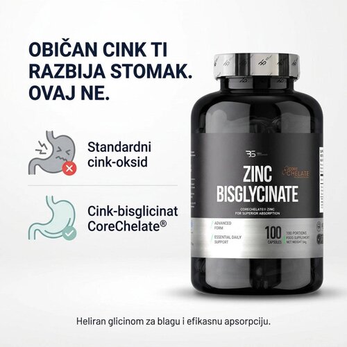 Basic Supplements Cink Bisglicinat 20 mg &amp;ndash; 100 kapsula Slike