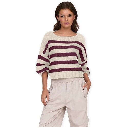 Only Puloverji Aya Life Knit - Birch/Mauve Wine Bordo Slike