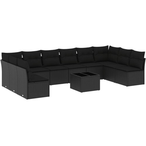  11-dijelni set vrtnih sofa od poliratana s jastucima crni Slike