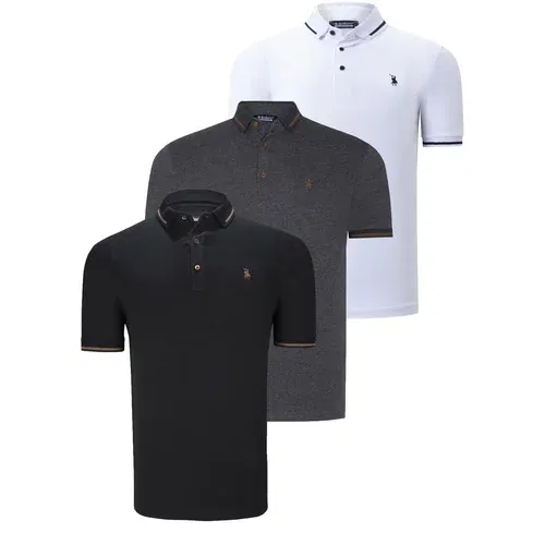 Dewberry TRIPLE SET T8586 MEN'S T-SHIRT-BLACK-WHITE-ANTHRACITE