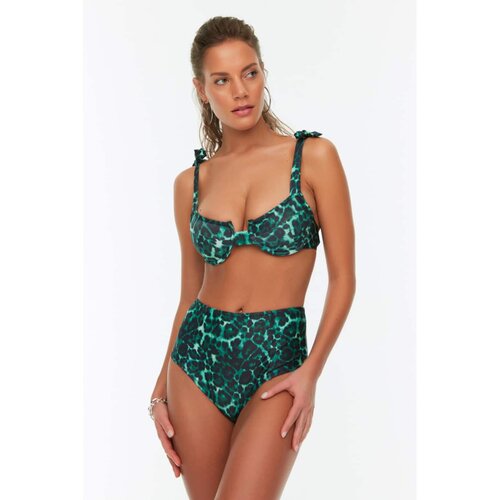 Trendyol Green Leopard Pattern High Waist Bikini Bottom Cene
