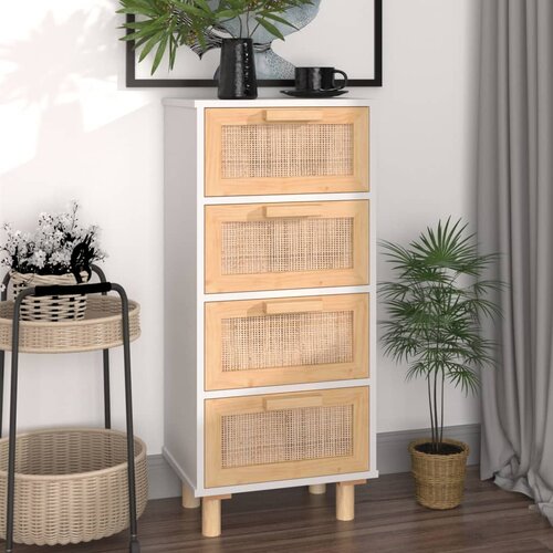 The Living Store Komoda bijela 40 x 30 x 90 cm masivna borovina i prirodni ratan Cijene