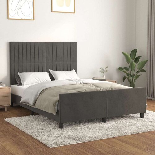 Okvir za krevet s uzglavljem tamnosivi 140x190 cm bar&amp;scaron;unasti Slike