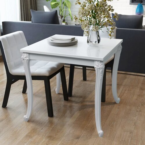 vidaXL Miza za Jedilnico 80x80x76 cm Visok Sijaj Bele Barve Cene