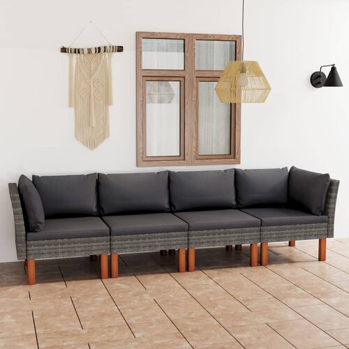 The Living Store Vrtni kavč &amp;scaron;tirised z blazinami siv poli ratan - Vrtni Kavč, (21424509) Slike