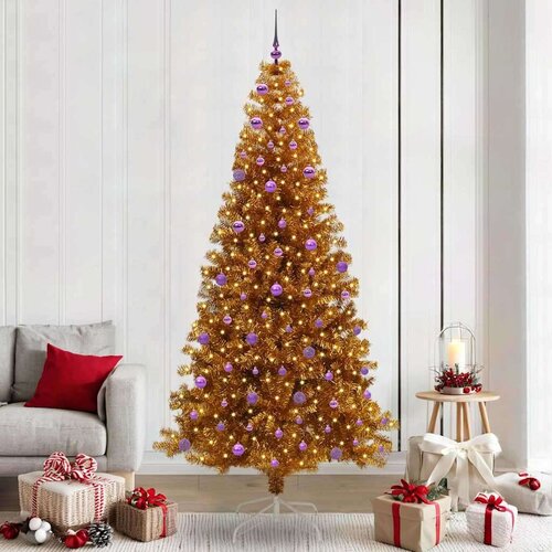 vidaXL Božično drevo med 300 LED z stojalom Zlata 240 cm PET Cene