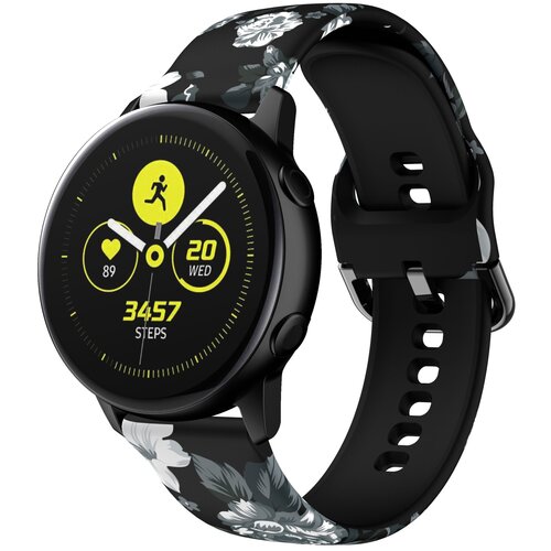 Cadorabo silikonski zapestni pas 20mm združljiv s samsung galaxy watch 42 mm/3/4/5 v tiskanem oblikovanju cvetov črno belo - nadomestni trak za huawei, (20616046) Cene