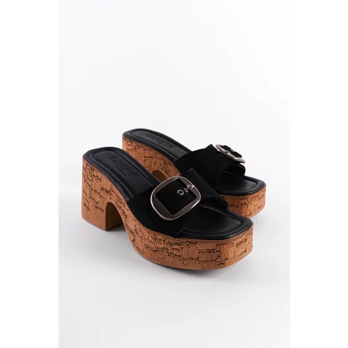 Capone Outfitters Women's Cork Platform Sold Single Strap Buckle Slippers