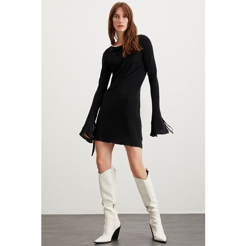 Grimelange Brandy Women&amp;#039;s Woven Waist Open Back Open Flare Sleeve Moroccan Midi Black Dres Slike