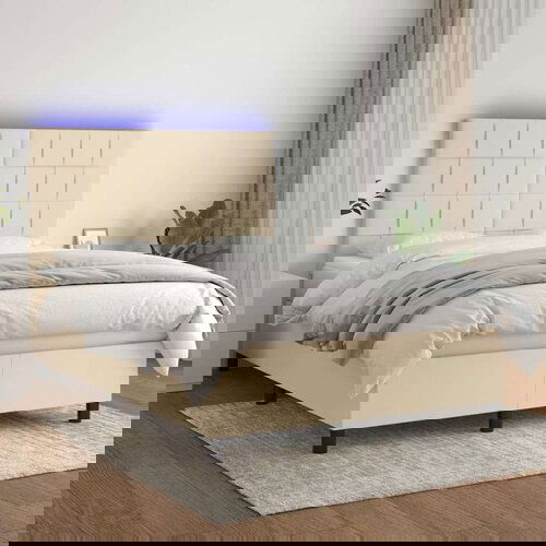  Box spring postelja z vzmetnico LED krem 140x200 cm blago, (20901327) Slike