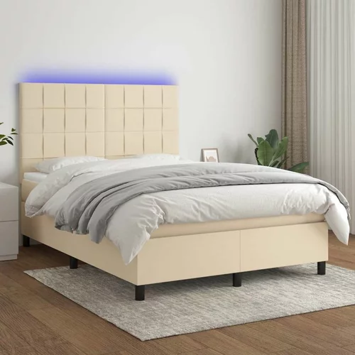  Box spring postelja z vzmetnico LED krem 140x200 cm blago, (20901327)