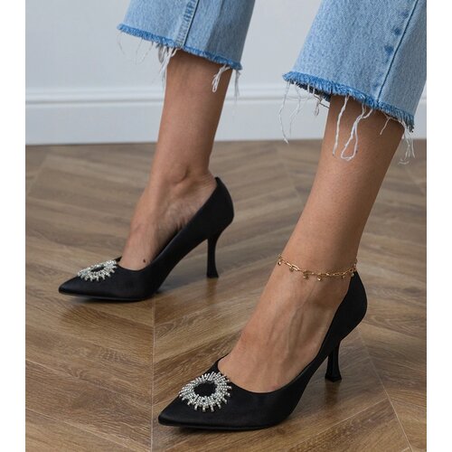 Gemre Black satin pumps with rhinestones Bellira Cene