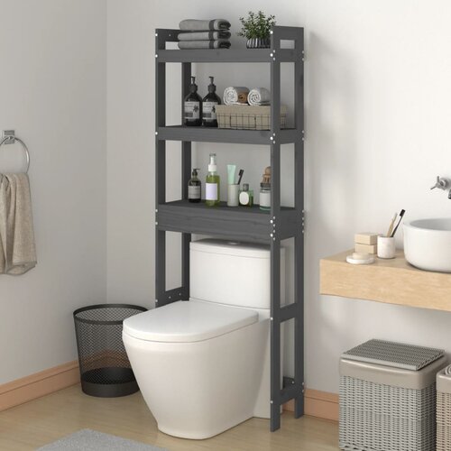 The Living Store Stojalo za kopalnico sivo 63x26x171 cm trdna borovina - Stojalo Za Kopalnico, (21437903) Cene