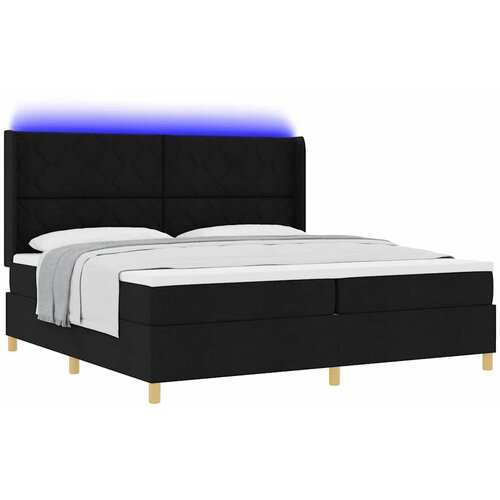  Krevet s opruga kutije s LED trakama Crna 200 x 200 cm tkanina Slike
