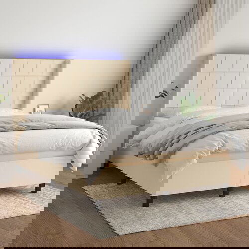 VidaXL Krevet box spring s madracem LED krem 140x200 cm od tkanine Slike