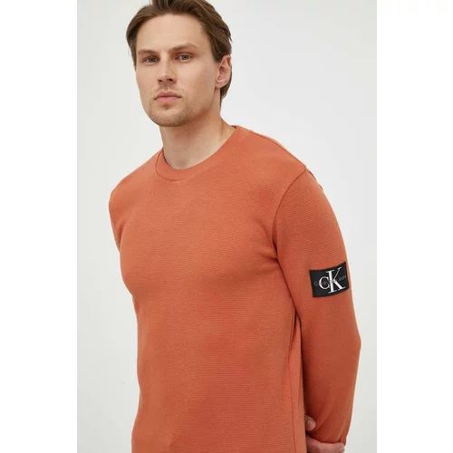 Calvin Klein Jeans Bombažen pulover moška, oranžna barva
