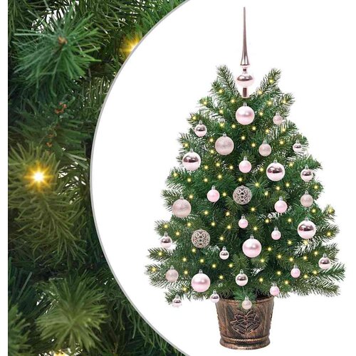 VidaXL Umjetno božićno drvce s 150 LED svjetlima Zelena 75 cm PE i PVC - 75 cm s LED-ima i ružičastim kuglicama Slike