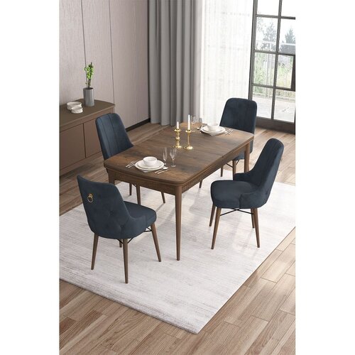 Hanah home trpezarijski set Are, sto na razvlačenje i 4 stolice, ploča u dekoru drveta Baroque, antracit tkanina Babyface Cene