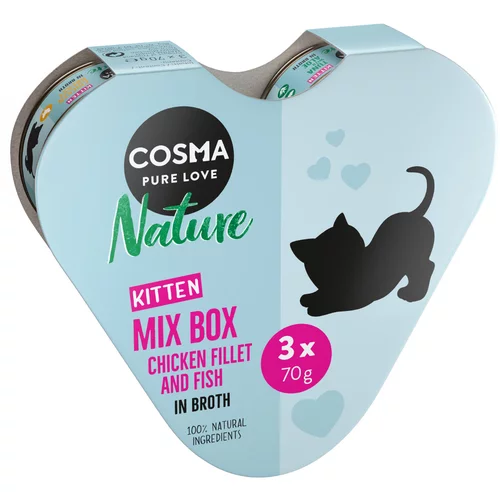 Cosma Nature Kitten srčno pakiranje 3 x 70 g - s 3 različnimi okusi