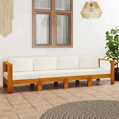  Vrtni kavč s kremno belimi blazinami 4-delni akacijev les, (20679029)