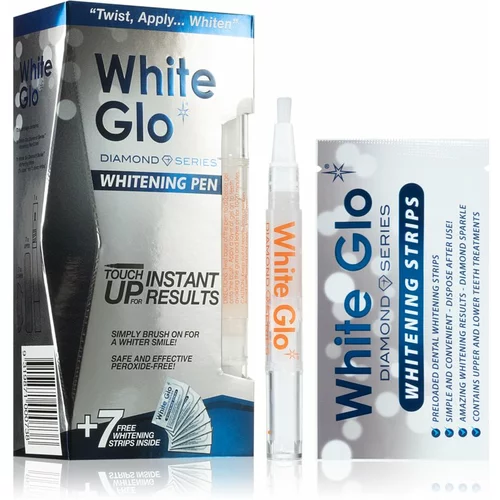White Glo diamond series whitening pen darovni set bjelilo za zube 2,5 ml + trakice za izbjeljivanje zuba 7 kom