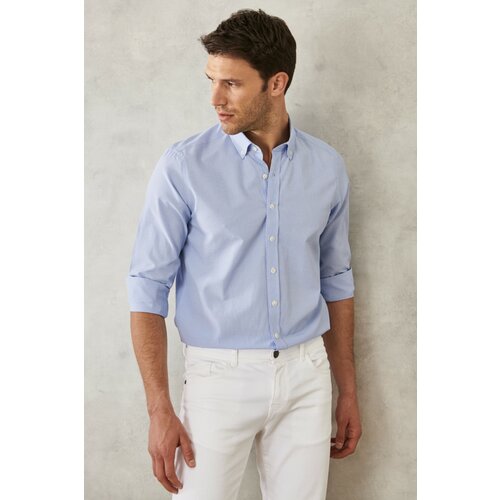 AC&Co / Altınyıldız Classics Men's Blue Slim Fit Slim-fit Oxford Buttoned Collar Gingham Cotton Shirt. Slike
