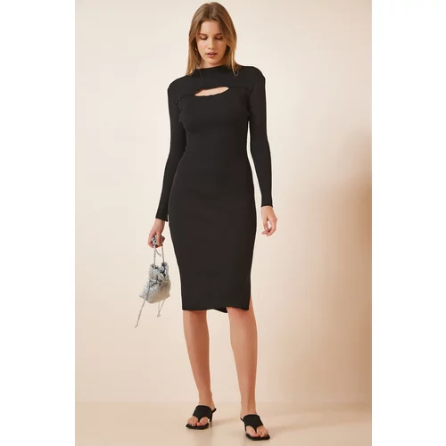 Happiness İstanbul Women's Black Cut Out Detailed Midi Knitwear Dress