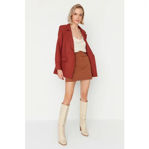 Trendyol Brown Buttoned Mini Skirt