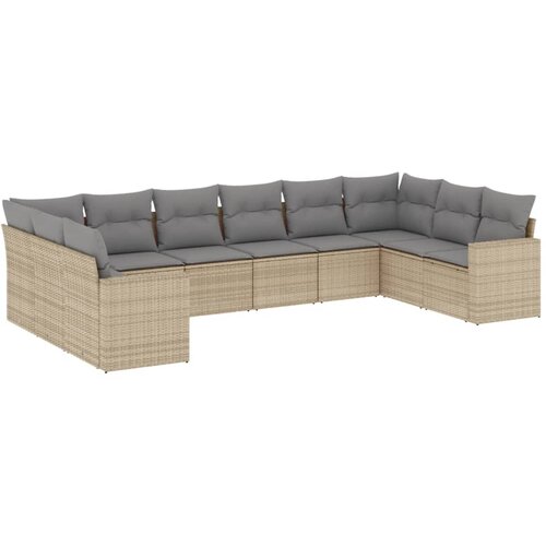  10-dijelni set vrtnih sofa s jastucima bež od poliratana 66 x 62 x 69 cm Slike