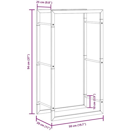  Stalak za drva za ogrjev mat crni 50x28x94 cm čelični Slike