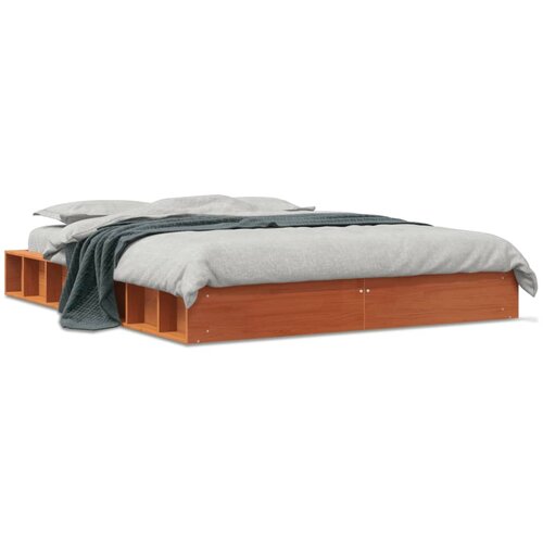vidaXL Posteljni okvir voščeno rjav 135x190 cm trdna borovina Cene