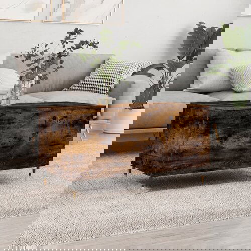 VidaXL Klubska mizica dimljeni hrast 90x44,5x45 cm inženirski les Slike