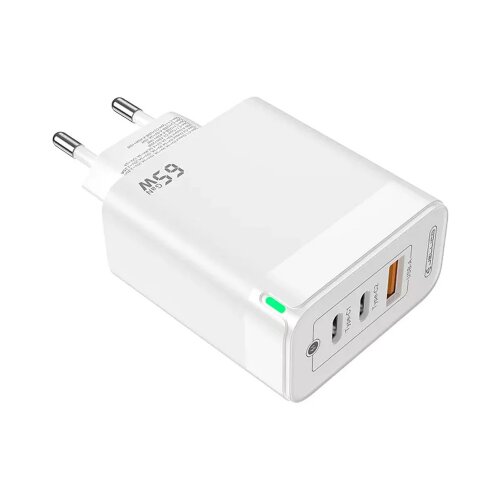 Jellico hi&amp;scaron;ni polnilec adapter C79 220V Gun Quick Charge PD 65W vhod 1x USB A in 2x Type C - s kablom Type C - Type C 3.0 bel Slike
