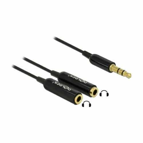 Delock 65356 audio priključni kabel [1x 3,5 mm banana utikač - 2x priključna doza za 3,5 mm banana utikač] 25 cm crna Slike