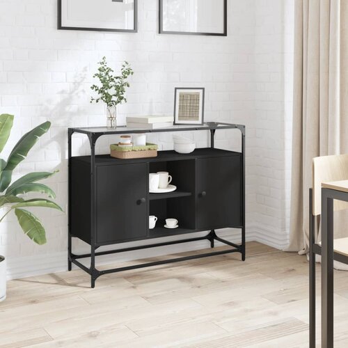 vidaXL Komoda s stekleno ploščo črna 98x35x81 cm inženirski les Cene