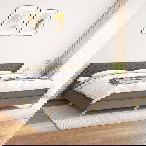  Krevet s oprugama i madracem smeđesivi 200x200 cm od tkanine Cijene