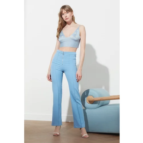Trendyol Blue Zipper Detailed Rib Stitched Trousers