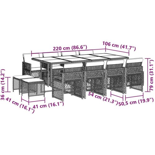 VidaXL 13-dijelni vrtni blagovaonski set od poliratana s jastucima bež Slike